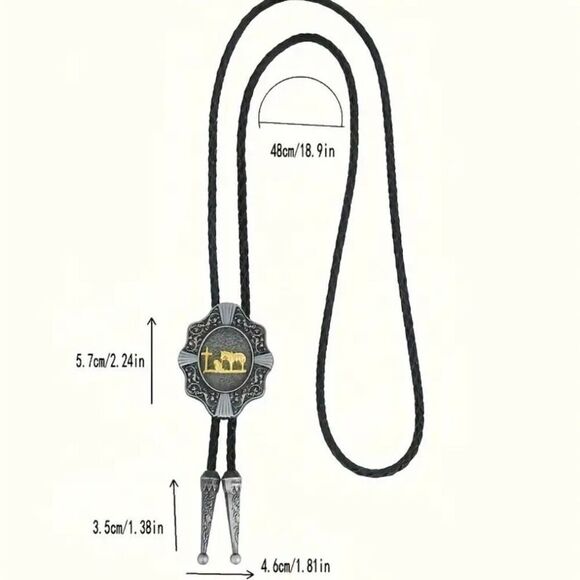 Western Oval Concho Bolo Tie Mens Casual Thank God For Cowboys  Accessory New - Picture 5 of 5